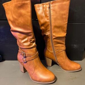 RicristyTan Knee-High Boots with Buckle Detail